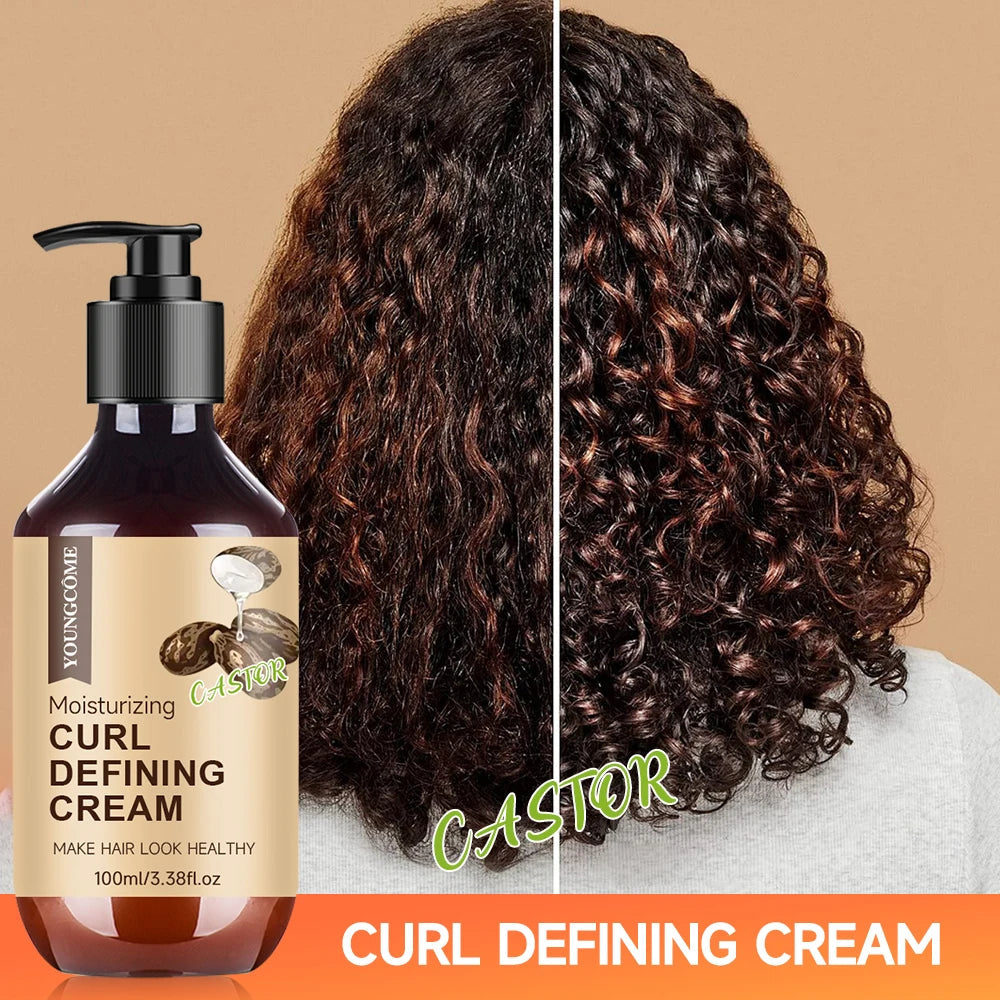 Castor Oil Curl Activator Cream - Defined Coily/Wavy Hair, Humidity Resistance, Non-Greasy Formula, Safe for Color-Treated Hair